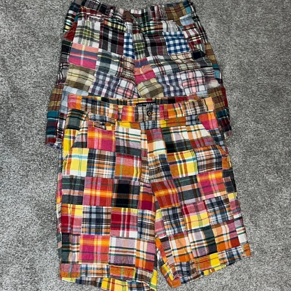 Vtg 1946 Washed stone Beaten L Mens Shorts 5 Pockets patchwork madras print 35